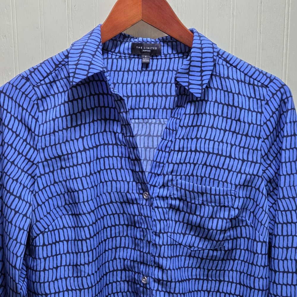 The Limited Button Up Shirt Womens Small Blue Collared Roll Tab Sleeve Tunic Top